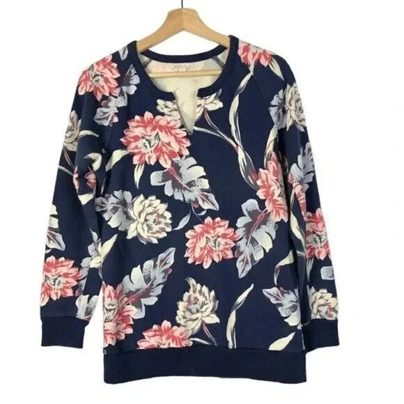 Gap Maternity Navy Blue Floral Notch Neck Pullover Sweatshirt S - Picture 1 of 3